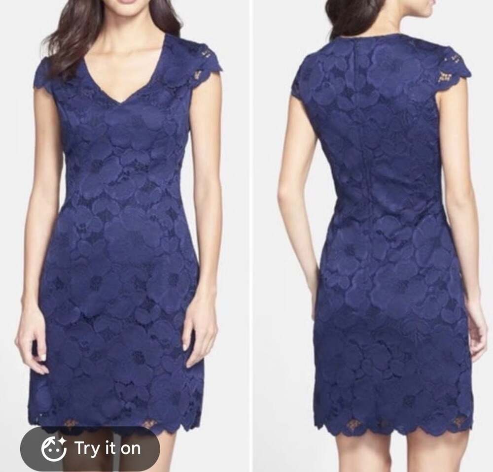 Lilly Pulitzer Dixie Lace Dress Navy Blue Overlay Cap Sleeve Size 6